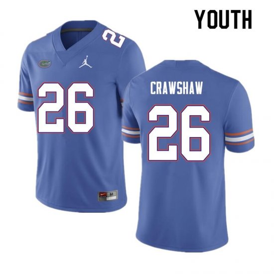 Youth Florida Gators #26 Jeremy Crawshaw NCAA Nike Blue Authentic Stitched College Football Jersey HDT7062AB